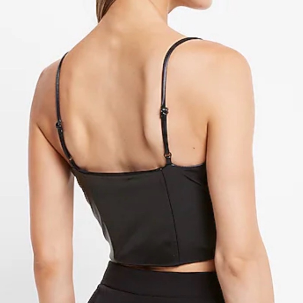 Express XS Black Body Contour Faux Leather Corset Cropped Top - Picture 2 of 8